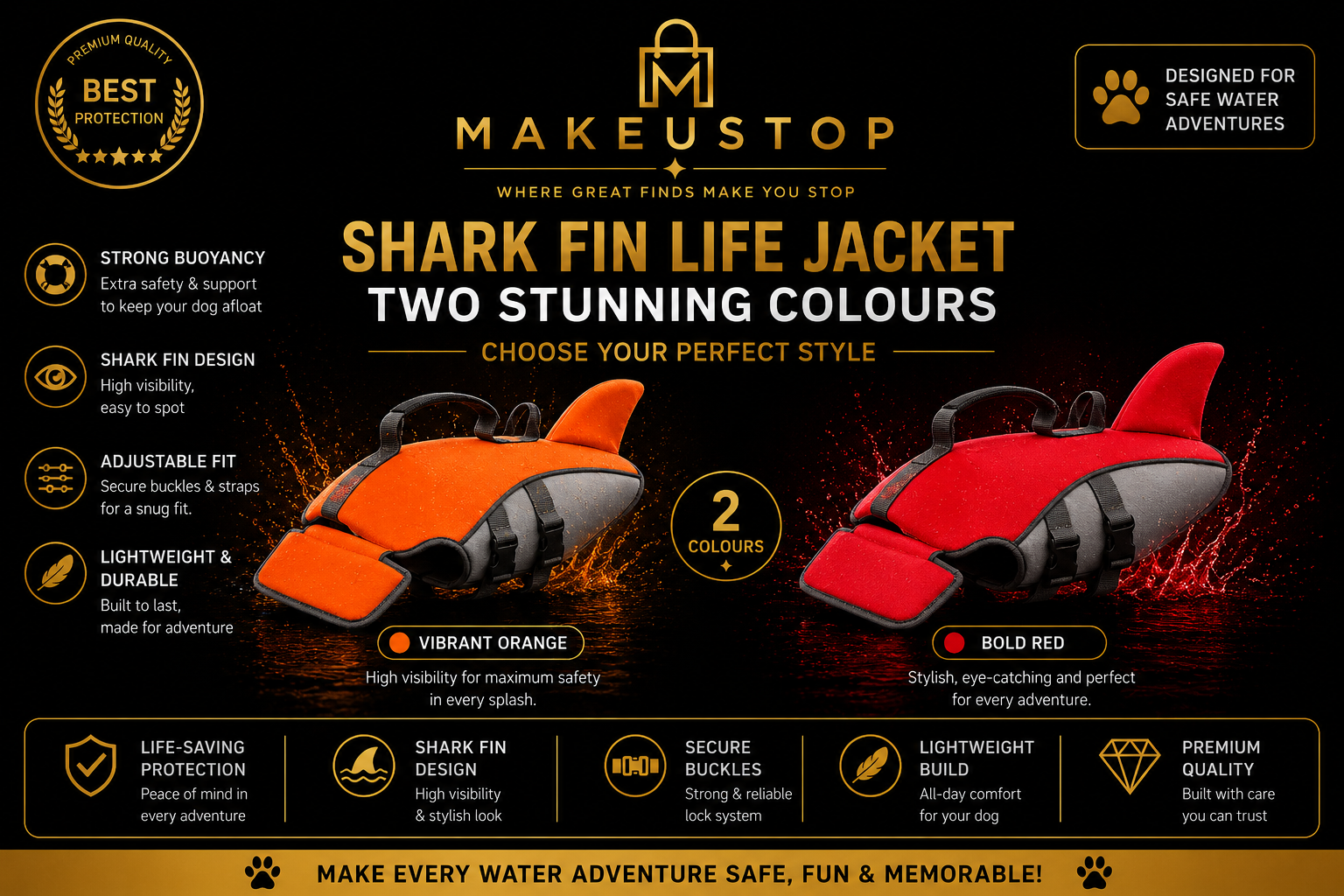 Premium Shark Fin Dog Life Jacket – Adjustable Pet Swimming Vest with High Buoyancy for Boating, Pool, Beach & Water Sports