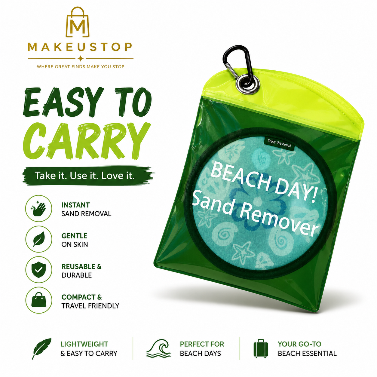 MAKEUSTOP™ Premium Beach Sand Remover Pad – Reusable Sand Cleaning Pad for Skin, Feet, Towels, Beach Gear & Travel