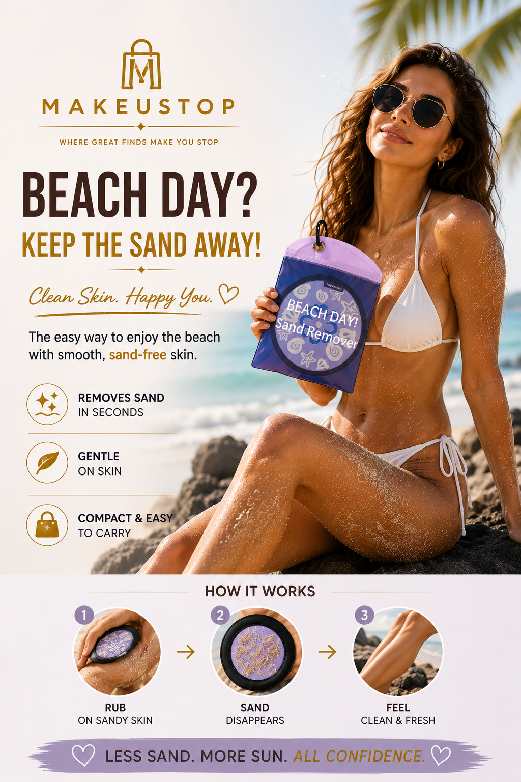 MAKEUSTOP™ Premium Beach Sand Remover Pad – Reusable Sand Cleaning Pad for Skin, Feet, Towels, Beach Gear & Travel