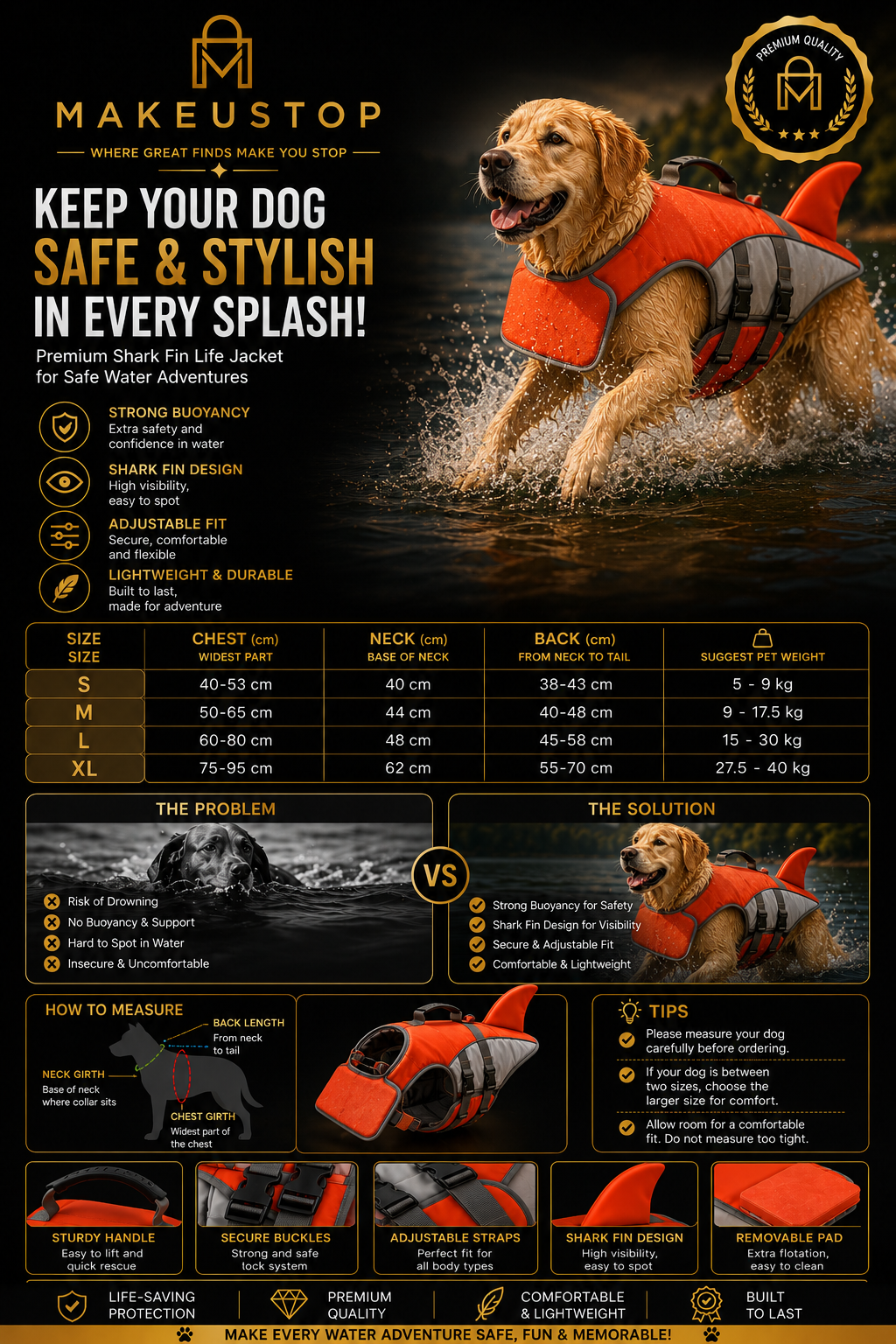Keep Your Pup Safe and Stylish This Summer with Our Shark Fin Dog Life Jacket - Perfect for Pool, Surfing, and Drifting Adventures!