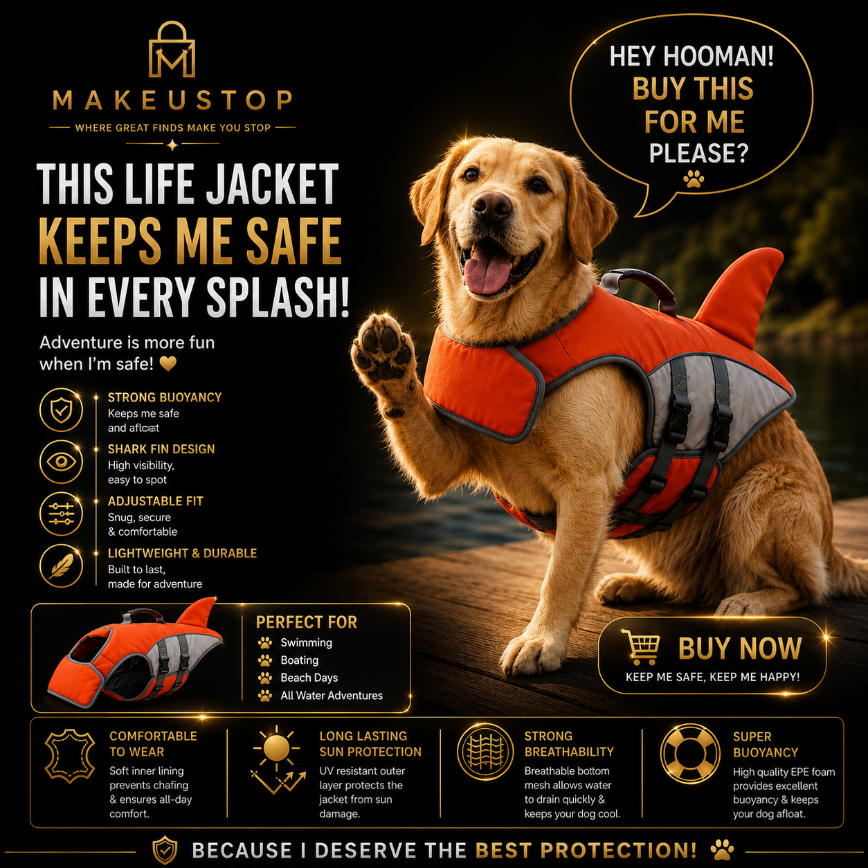 Keep Your Pup Safe and Stylish This Summer with Our Shark Fin Dog Life Jacket - Perfect for Pool, Surfing, and Drifting Adventures!