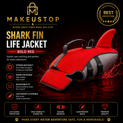 MAKEUSTOP™ Elite Shark Fin Dog Life Jacket | Premium Adjustable Floating Safety Vest for Swimming, Boating, Beach & Pool Adventures