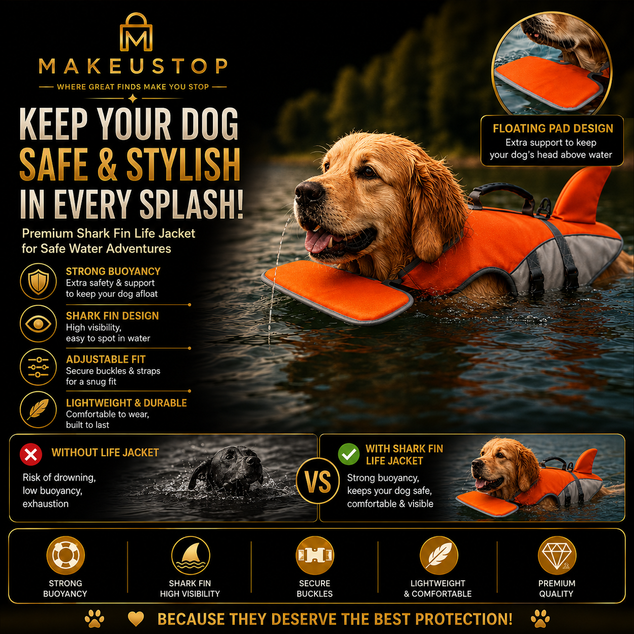 Keep Your Pup Safe and Stylish This Summer with Our Shark Fin Dog Life Jacket - Perfect for Pool, Surfing, and Drifting Adventures!